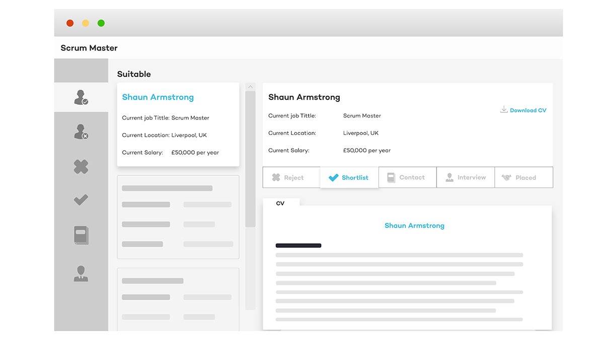 Screenshot of CWJobs' Application Management System